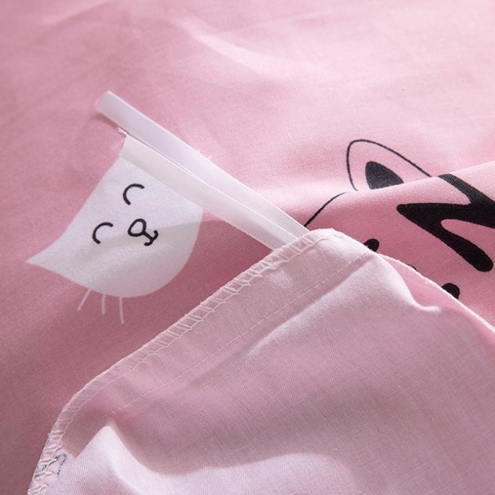 91家纺网 家纺一手货源 找家纺 时年家纺 2018新款全棉四件套床单款猫咪宝贝-粉