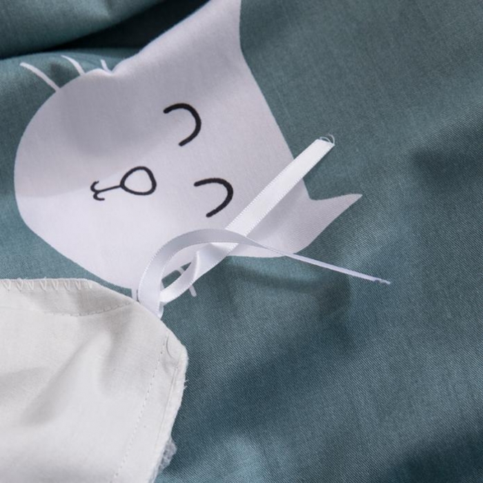 91家纺网 家纺一手货源 找家纺 时年家纺 2018新款全棉四件套床单款猫咪宝贝-绿