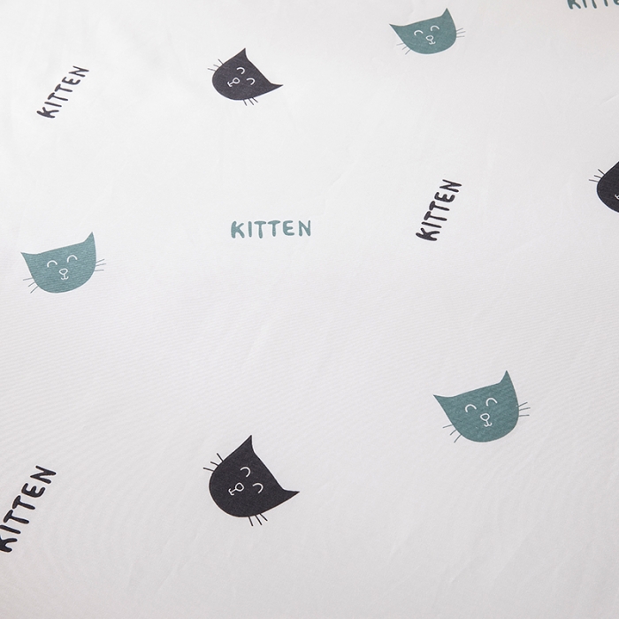 91家纺网 家纺一手货源 找家纺 时年家纺 2018新款全棉四件套床单款猫咪宝贝-绿