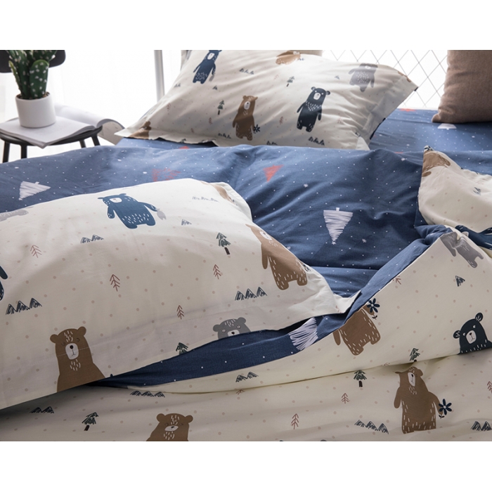 91家纺网 家纺一手货源 找家纺 时年家纺 2018新款全棉四件套床单款森林小熊