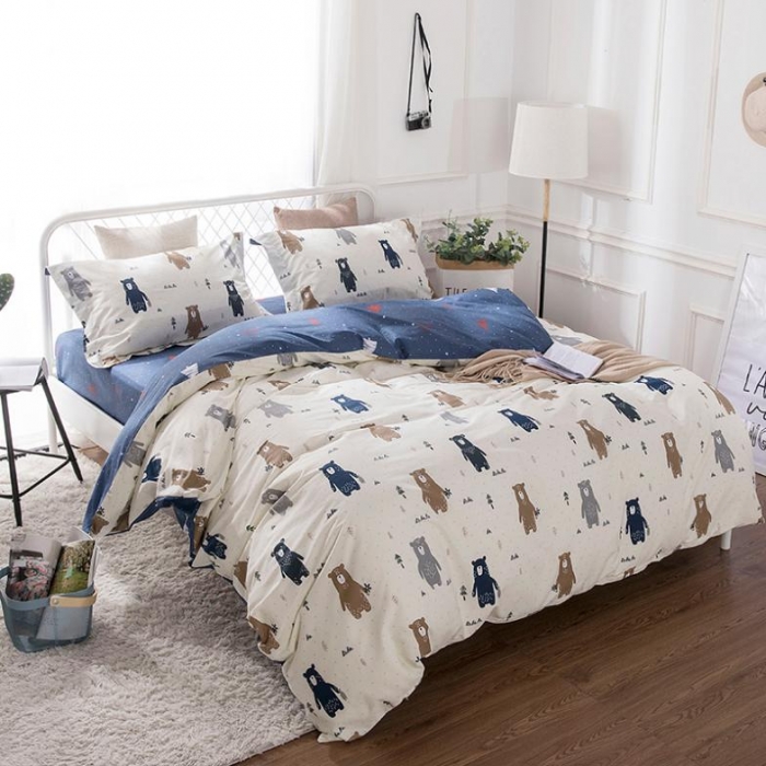 91家纺网 家纺一手货源 找家纺 时年家纺 2018新款全棉四件套床单款森林小熊