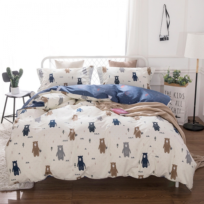 91家纺网 家纺一手货源 找家纺 时年家纺 2018新款全棉四件套床单款森林小熊