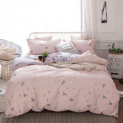 时年家纺 2018新款全棉四件套床单款羊驼萌宠