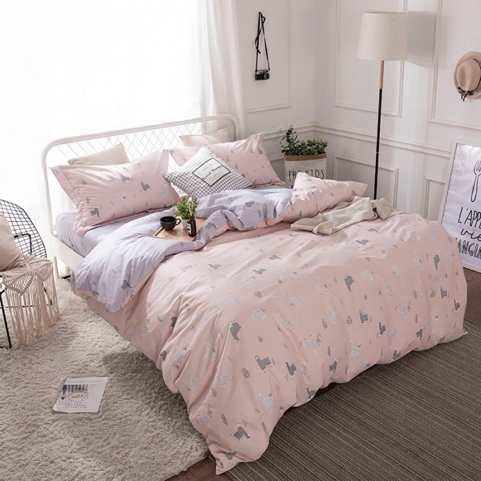 91家纺网 家纺一手货源 找家纺 时年家纺 2018新款全棉四件套床单款羊驼萌宠