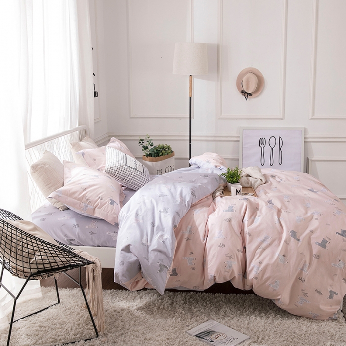 91家纺网 家纺一手货源 找家纺 时年家纺 2018新款全棉四件套床单款羊驼萌宠