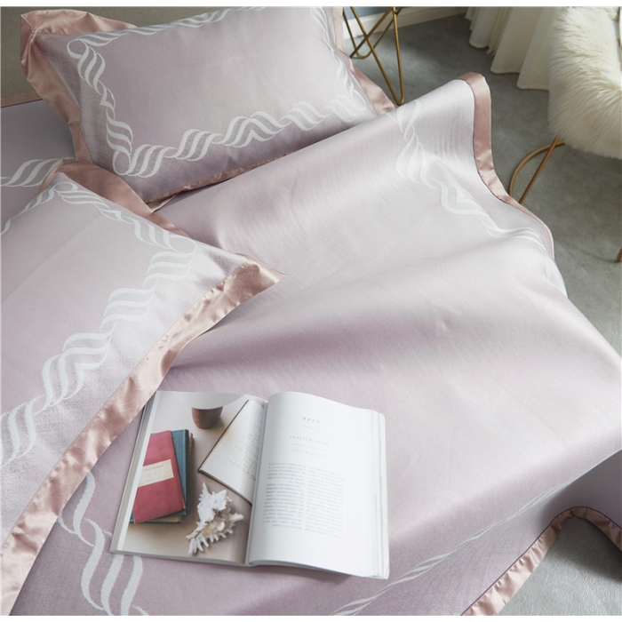 91家纺网 家纺一手货源 找家纺 时年家纺 2018新款冰露丝养生席提花欧式系列 波浪纹-粉