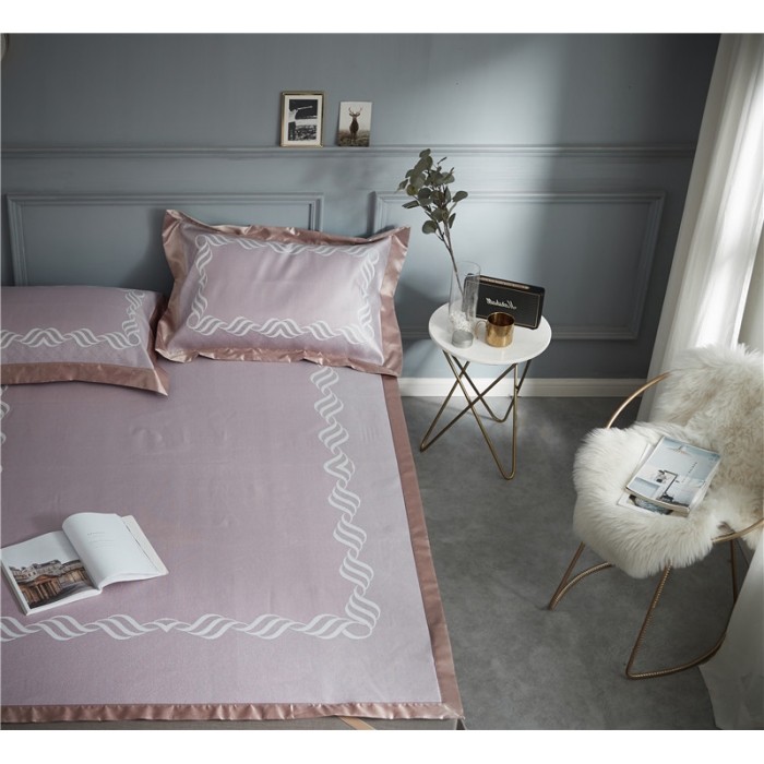 91家纺网 家纺一手货源 找家纺 时年家纺 2018新款冰露丝养生席提花欧式系列 波浪纹-粉