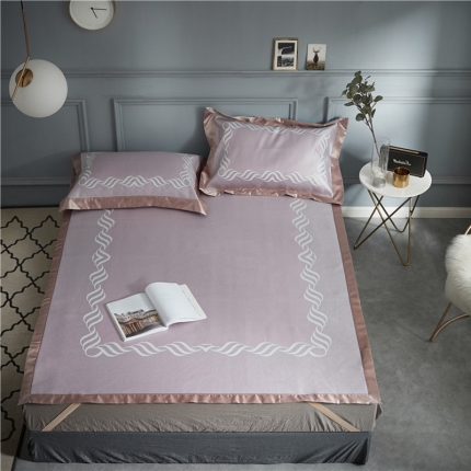 91家纺网 家纺一手货源 找家纺 时年家纺 2018新款冰露丝养生席提花欧式系列 波浪纹-粉