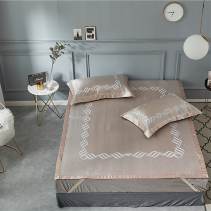 时年家纺 2018新款冰露丝养生席提花欧式系列 波浪纹-金