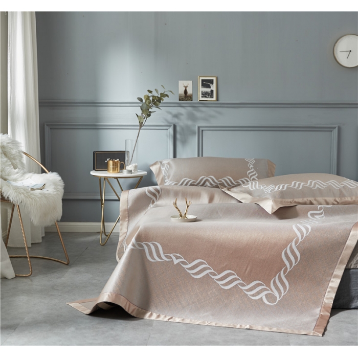 91家纺网 家纺一手货源 找家纺 时年家纺 2018新款冰露丝养生席提花欧式系列 波浪纹-金