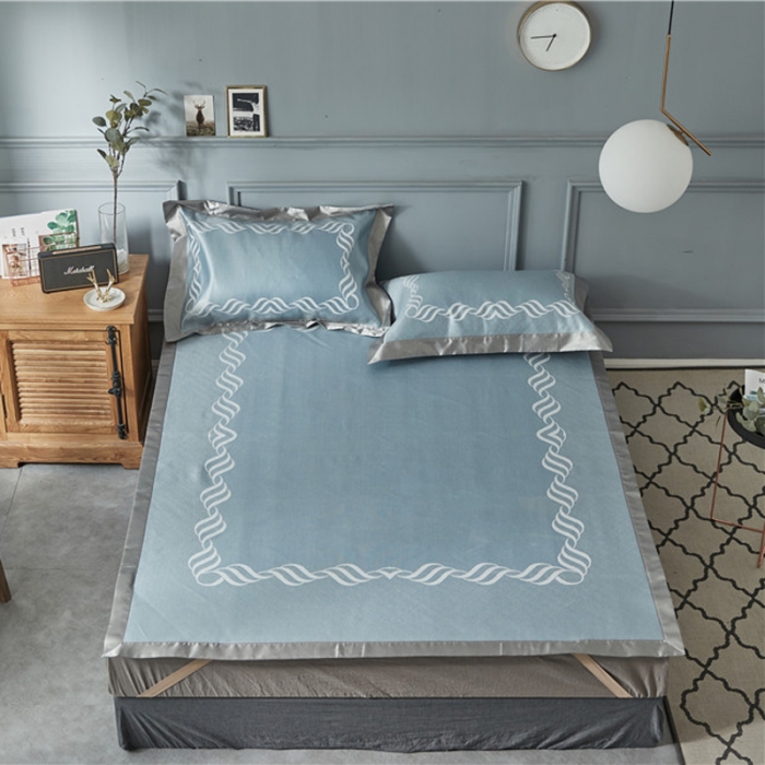 91家纺网 家纺一手货源 找家纺 时年家纺 2018新款冰露丝养生席提花欧式系列 波浪纹-蓝