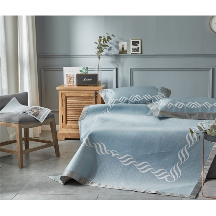 91家纺网 家纺一手货源 找家纺 时年家纺 2018新款冰露丝养生席提花欧式系列 波浪纹-蓝