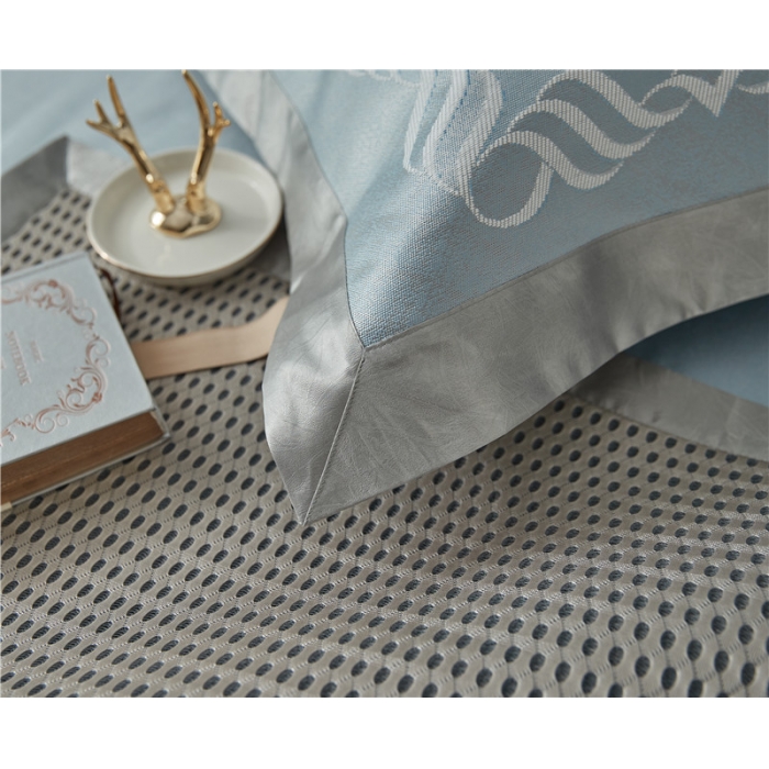 91家纺网 家纺一手货源 找家纺 时年家纺 2018新款冰露丝养生席提花欧式系列 波浪纹-蓝