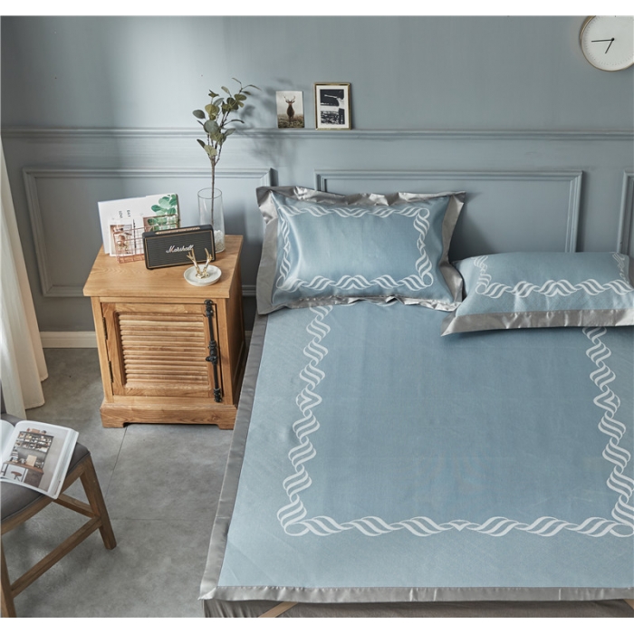 91家纺网 家纺一手货源 找家纺 时年家纺 2018新款冰露丝养生席提花欧式系列 波浪纹-蓝