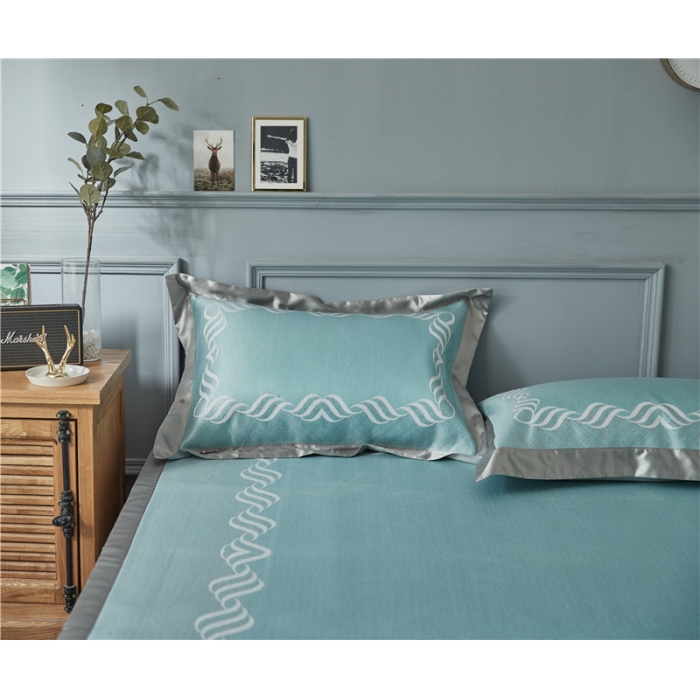 91家纺网 家纺一手货源 找家纺 时年家纺 2018新款冰露丝养生席提花欧式系列 波浪纹-绿