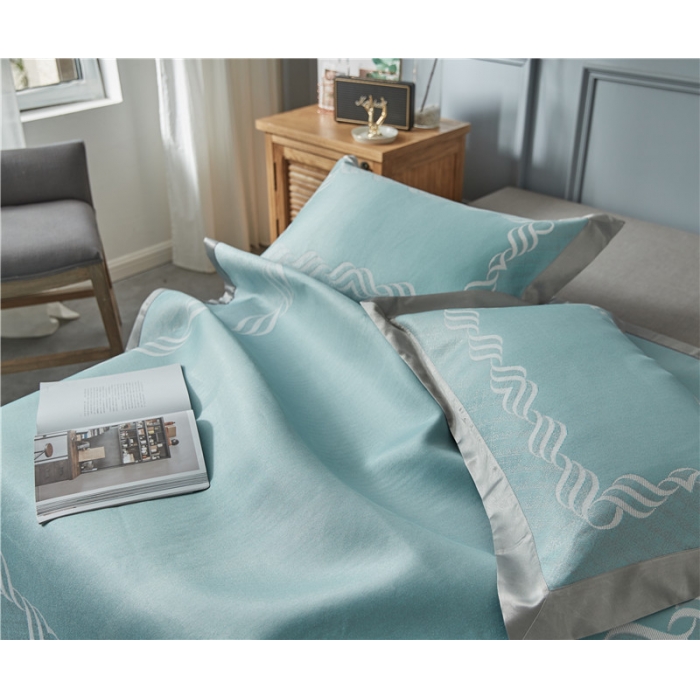 91家纺网 家纺一手货源 找家纺 时年家纺 2018新款冰露丝养生席提花欧式系列 波浪纹-绿