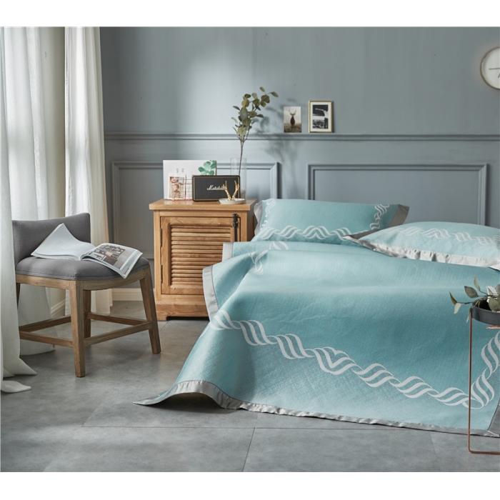 91家纺网 家纺一手货源 找家纺 时年家纺 2018新款冰露丝养生席提花欧式系列 波浪纹-绿