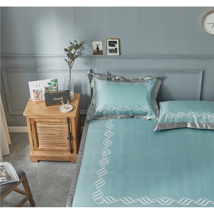 91家纺网 家纺一手货源 找家纺 时年家纺 2018新款冰露丝养生席提花欧式系列 波浪纹-绿