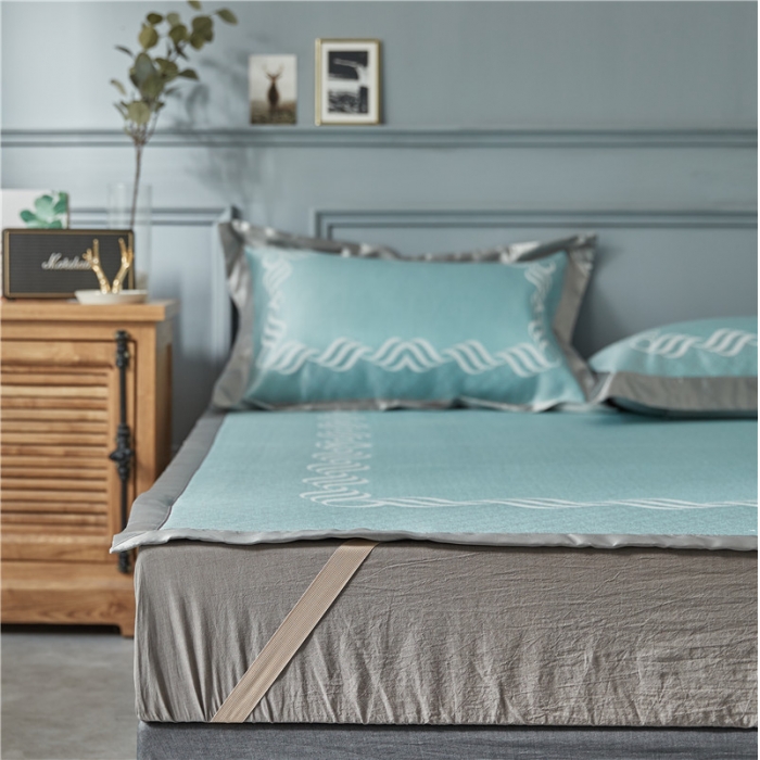 91家纺网 家纺一手货源 找家纺 时年家纺 2018新款冰露丝养生席提花欧式系列 波浪纹-绿