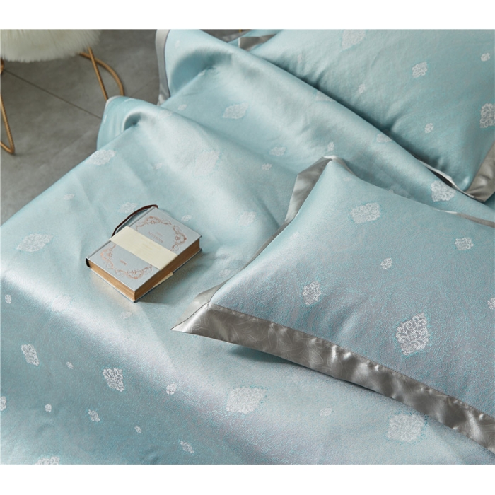 91家纺网 家纺一手货源 找家纺 时年家纺 2018新款冰露丝养生席提花欧式系列 贵族-蓝绿