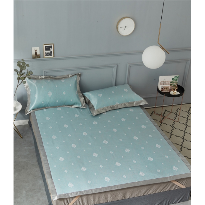 91家纺网 家纺一手货源 找家纺 时年家纺 2018新款冰露丝养生席提花欧式系列 贵族-蓝绿