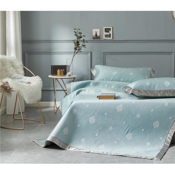 91家纺网 家纺一手货源 找家纺 时年家纺 2018新款冰露丝养生席提花欧式系列 贵族-蓝绿