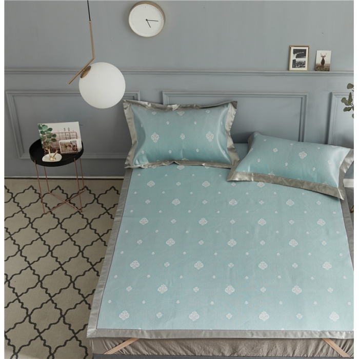 91家纺网 家纺一手货源 找家纺 时年家纺 2018新款冰露丝养生席提花欧式系列 贵族-蓝绿