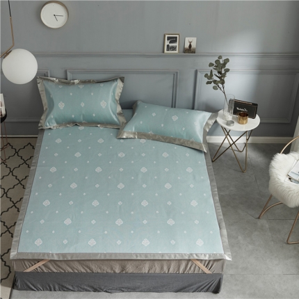 时年家纺 2018新款冰露丝养生席提花欧式系列 贵族-蓝绿