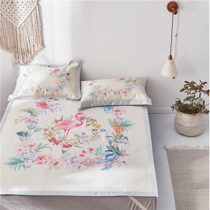 91家纺网 家纺一手货源 找家纺 时年家纺 2018新款冰露丝养生席印花花卉系列 花园精灵