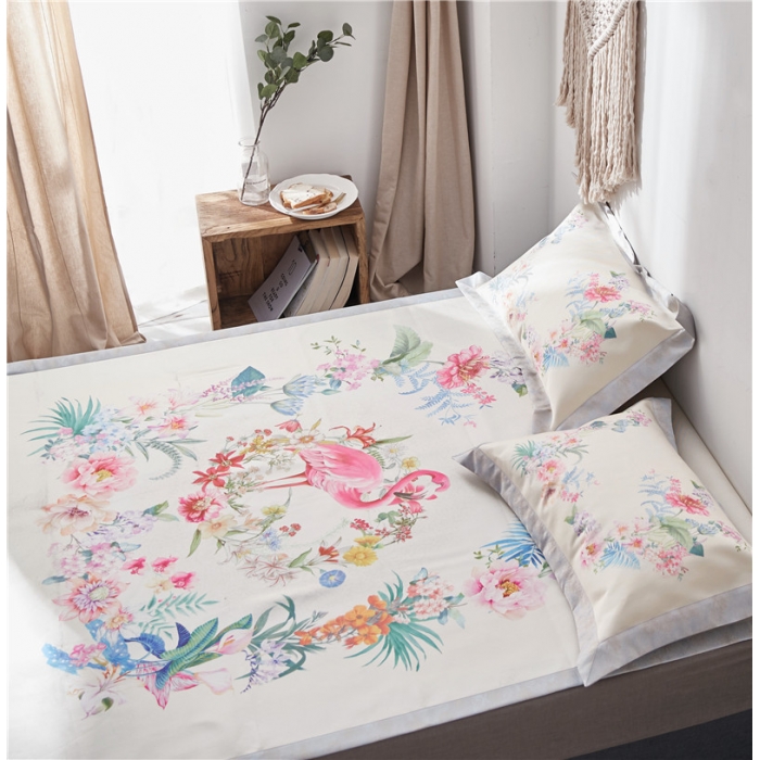 91家纺网 家纺一手货源 找家纺 时年家纺 2018新款冰露丝养生席印花花卉系列 花园精灵