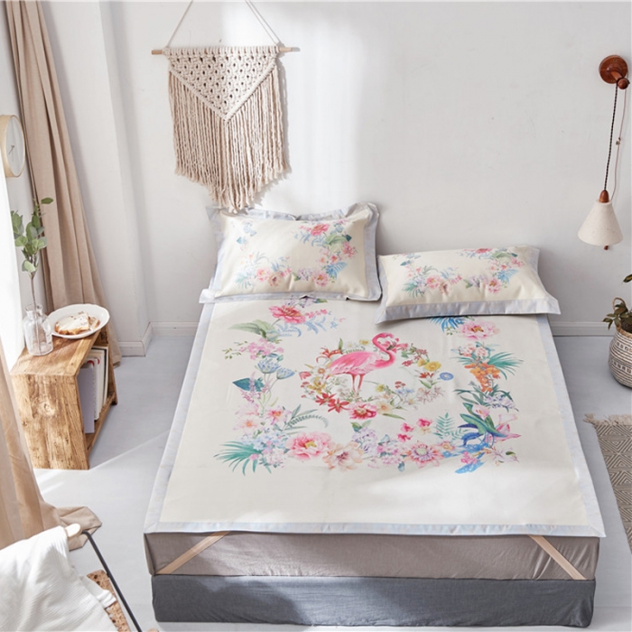 91家纺网 家纺一手货源 找家纺 时年家纺 2018新款冰露丝养生席印花花卉系列 花园精灵