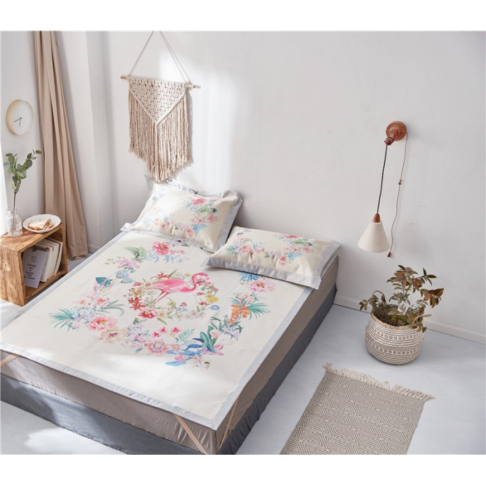 91家纺网 家纺一手货源 找家纺 时年家纺 2018新款冰露丝养生席印花花卉系列 花园精灵