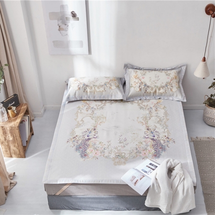 时年家纺 2018新款冰露丝养生席印花花卉系列 孔雀