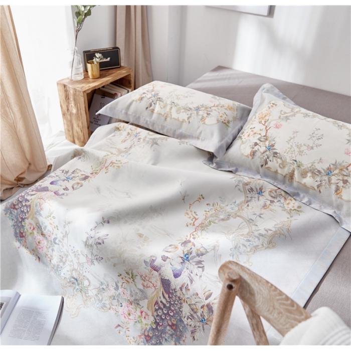 91家纺网 家纺一手货源 找家纺 时年家纺 2018新款冰露丝养生席印花花卉系列 孔雀