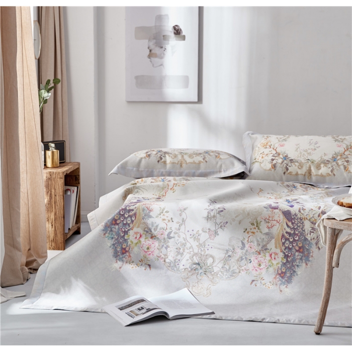 91家纺网 家纺一手货源 找家纺 时年家纺 2018新款冰露丝养生席印花花卉系列 孔雀