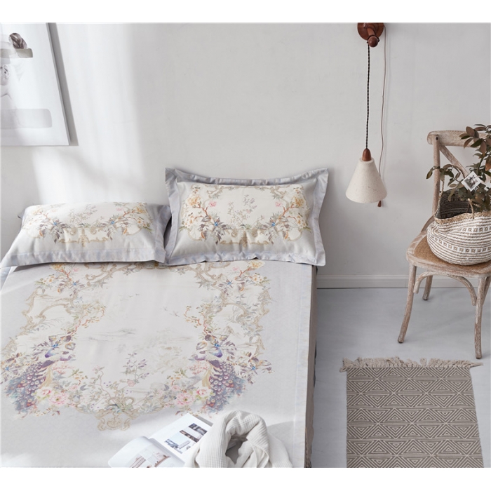 91家纺网 家纺一手货源 找家纺 时年家纺 2018新款冰露丝养生席印花花卉系列 孔雀