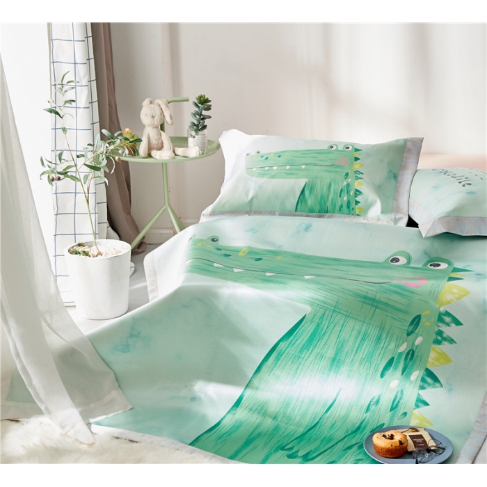 91家纺网 家纺一手货源 找家纺 时年家纺 2018新款冰露丝养生席印花卡通系列 鳄鱼君