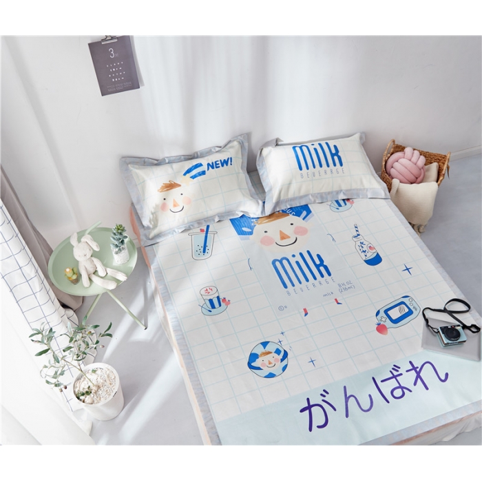 91家纺网 家纺一手货源 找家纺 时年家纺 2018新款冰露丝养生席印花卡通系列 牛奶男孩