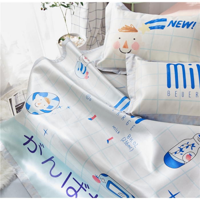 91家纺网 家纺一手货源 找家纺 时年家纺 2018新款冰露丝养生席印花卡通系列 牛奶男孩