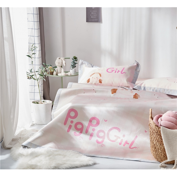 91家纺网 家纺一手货源 找家纺 时年家纺 2018新款冰露丝养生席印花卡通系列 猪猪女孩