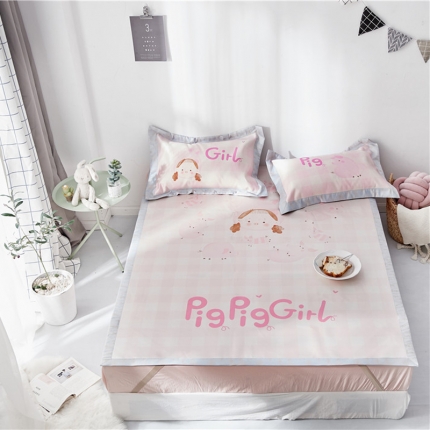 时年家纺 2018新款冰露丝养生席印花卡通系列 猪猪女孩