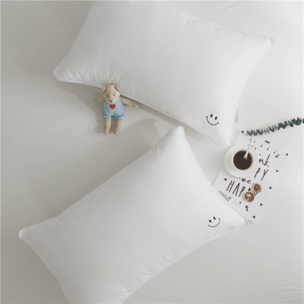 91家纺网 家纺一手货源 找家纺 时年家纺 2018新款80贡缎绣花枕芯48*74cm 笑脸