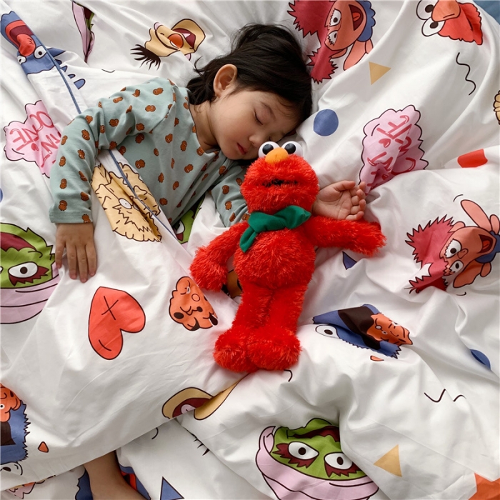 91家纺网 家纺一手货源 找家纺 时年 2021春夏新款嵌绳款全棉四件套 芝麻宝贝蓝卡通儿童