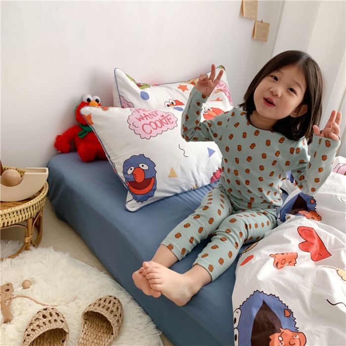 91家纺网 家纺一手货源 找家纺 时年 2021春夏新款嵌绳款全棉四件套 芝麻宝贝蓝卡通儿童