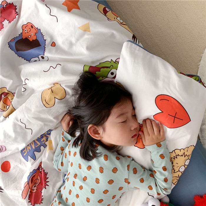 91家纺网 家纺一手货源 找家纺 时年 2021春夏新款嵌绳款全棉四件套 芝麻宝贝蓝卡通儿童