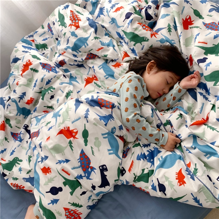 91家纺网 家纺一手货源 找家纺 时年 2021春夏新款嵌绳款全棉四件套 小小恐龙卡通儿童