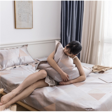 时年家纺 2019新款凉席冰丝席冰露丝床笠款 渐变三角-金