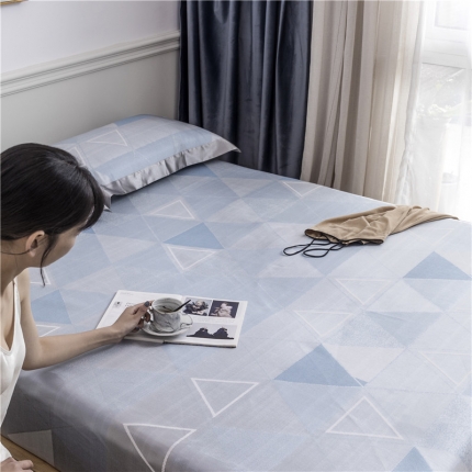 时年家纺 2019新款凉席冰丝席冰露丝床笠款 渐变三角-蓝