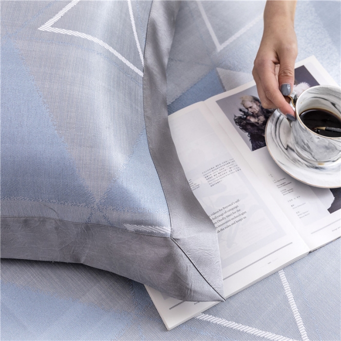 91家纺网 家纺一手货源 找家纺 时年家纺 2019新款凉席冰丝席冰露丝床笠款 渐变三角-蓝