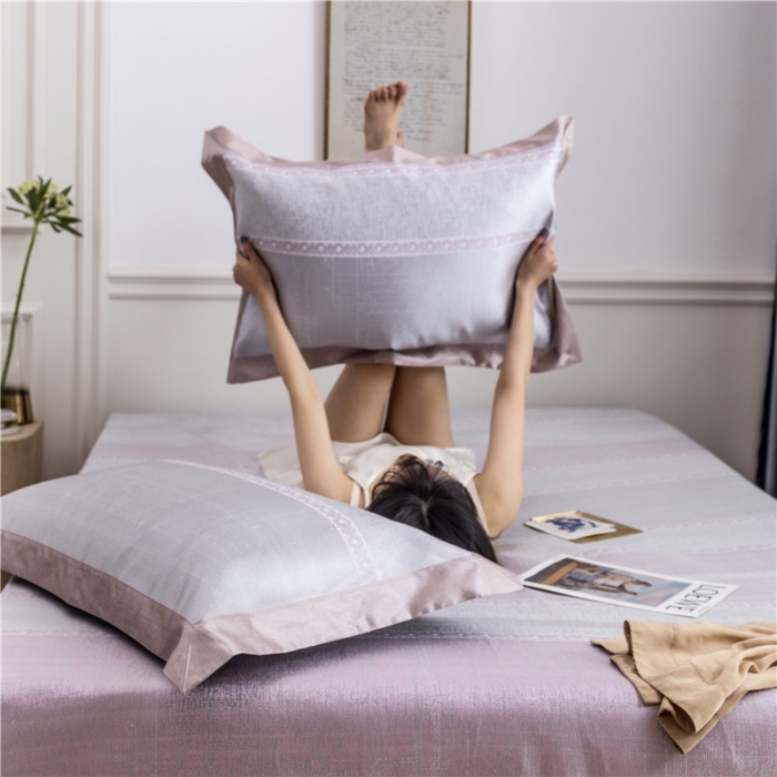 91家纺网 家纺一手货源 找家纺 时年家纺 2019新款凉席冰丝席冰露丝床笠款 马赛条纹-粉